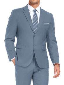 Furuyal 2 Stücke Herren Anzug Sakko Gentleman einfarbige Jacke Krawatte Set Langarm Zweikopfknopf Slim Fit Einreihig Reise Hochzeit Party Business Abschlussball Jeansblau Größe XS-3XL