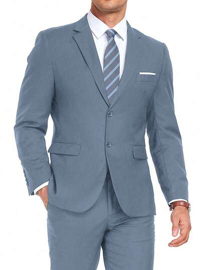 Furuyal 男士两件套西装外套，纯色西装外套领带套装，长袖，双排扣修身款/单排扣款，适合旅行、婚礼、派对、商务、舞会等场合，牛仔蓝，尺码 XS-3XL