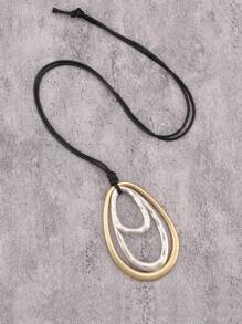 1 Stück modischer, eleganter ovaler, wassertropfenförmiger, übertriebener Metallkette, unisex multi-schleifiges asymmetrisches geometrisches Design, personalisierte Kette mit schwarzem Wachsseil und langer Kette, Geschenk für Freundin, Mutter oder Geliebte