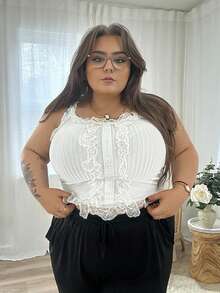 Hourglow Emily_louise_swain Plus Size Women's Fashion Lace Camisole Top, For Hourglass Body Shape, For Summer - White - View 4