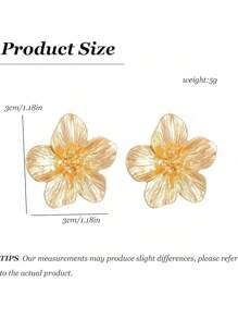 Large Textured Gold Tone Flower Stud Earrings For Women, Bold Sculpted Five-Petal Floral Design, Unique Hammered Brushed Finish, Lightweight Statement Jewelry For All-Day Or Evening Wear, Ideal For Weddings, Parties, Cocktail Events, Fashion Outfits, Special Occasions, Secure Post Backs, Eye-Catching Accessory, Gift For Women Who Love Glamorous, Bold, And Contemporary Style