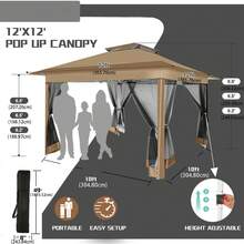 SANOPY Garden Gazebo 3x3 Waterproof Stable Winterproof, 3.65x3.65m Pop Up Gazebo With Mosquito Net, Double Roof Foldable Gazebo, Folding Gazebo With Sandbag For Backyard, Lawn - 棕色 - 查看 7