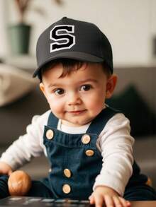 1 pieza Gorra de béisbol ajustable con letra bordada A-Z para recién nacidos, bebés y niños pequeños, sombrero casual unisex para exteriores, color blanco hueso, 1-3 años - Negro - Ver 5