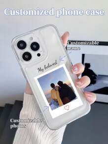1 pièce Coque de téléphone personnalisée avec photo et impression de nom, housse de protection transparente anti-chute compatible avec Samsung A13/A21s, 16e, 16 Pro Max, 16 Pro, XR, 11, 14. Mode, coloré, mignon, personnalisé, cadeau unique personnalisé pour petit ami, petite amie, famille, amis compatible avec