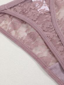 3pcs Plus Size Women's Sexy Lace Design Underwear Sets, Comfortable Solid Color Texture G-String Panties & Bras, Valentine's Style - Multicolor - View 10