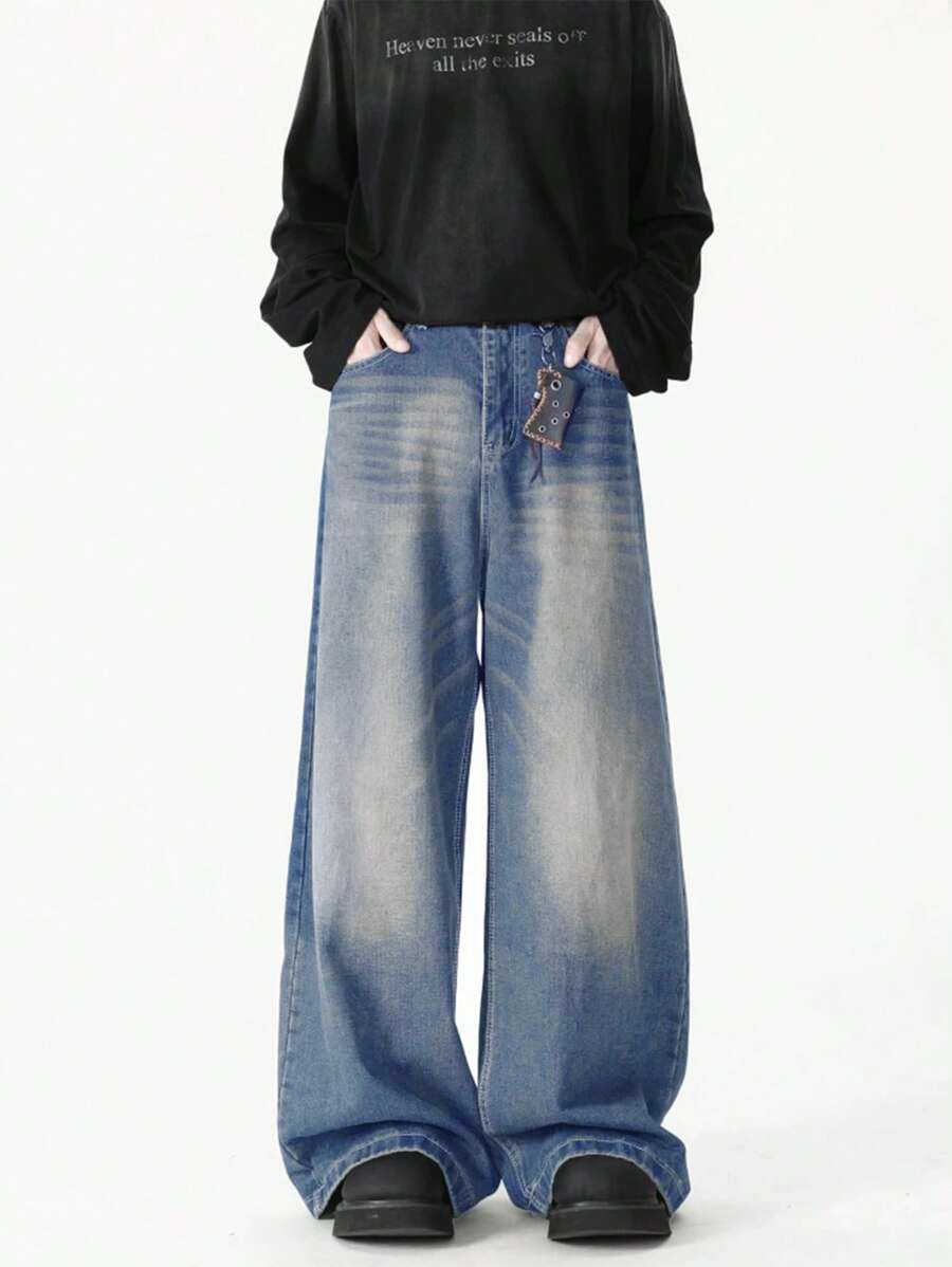 1 Stück Herren Mode lässige weite Jeans im Vintage-Stil, ausgewaschen
