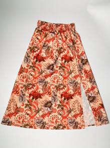 Women's Floral Print High-Lit Side Slit Skirt - Vacation Wrap Beach Skirt, Flowy Boho Summer Skirt, Casual A-Line Midi Skirt For Women,Casual Skirts For Women,Fashion Skirts For Summer