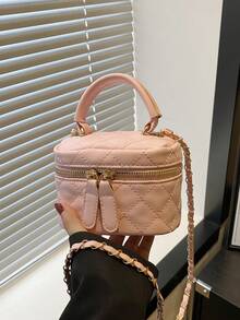 Lightweight Mini Chain Bag Quilted Handbag Bucket Bag Suitable For Girls, College Students And Office Workers - Pink - View 6