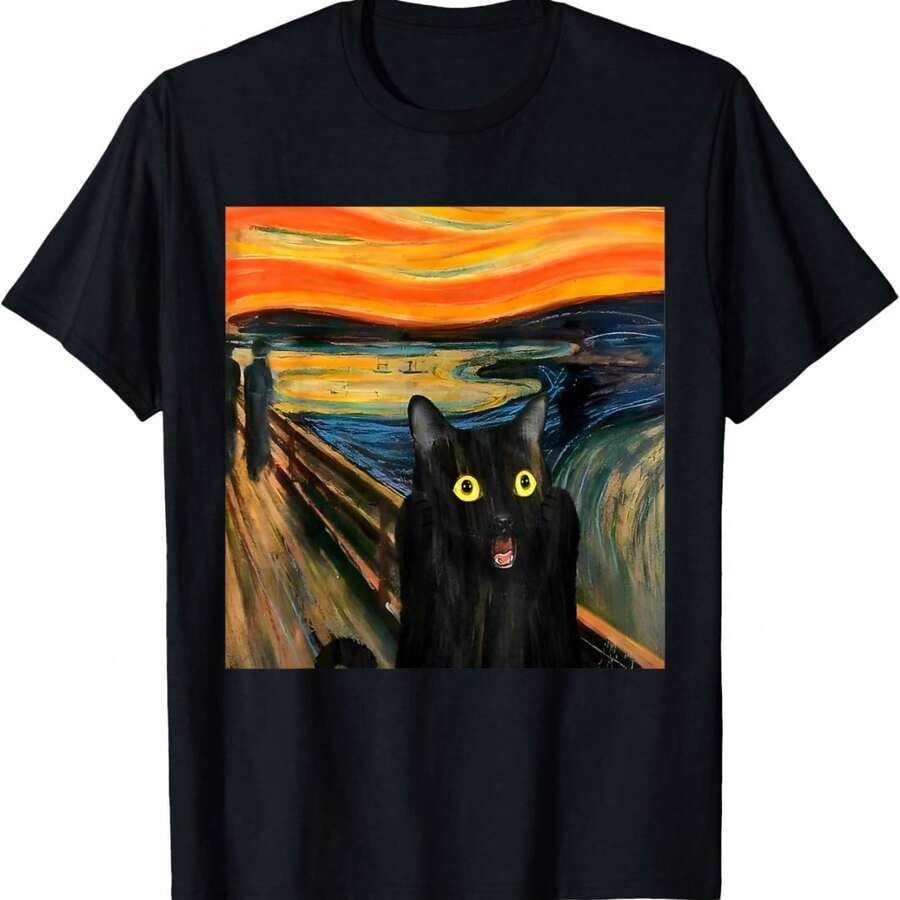 El Grito del Gato Negro de Munch Edvard, famoso cuadro, camiseta divertida - Negro - Ver 1