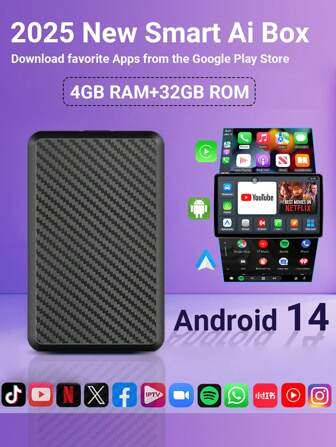  Acodo 三合一无线 CarPlay 和 Android Auto Android 14 智能盒迷你适配器，4GB RAM+32GB ROM 即插即用，开放式 Android 系统，预装应用程序，兼容 IOS 10+ 和 Android 11.0+，适用于 98% OEM 有线 CarPlay/Auto 车辆