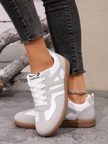 女士白色运动鞋，休闲厚底帆布鞋，防滑厚底皮革学生鞋 - 彩色 - 查看 7