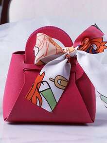 5pcs Holiday Gift Bags, Faux Leather Gift Bags With Ribbon Bow, Halloween Candy Bags, Christmas Candy Gift Bags, Wedding Party Favor Bags, Graduation Souvenirs Bags, Holiday Candy Boxes, Mini Tote Bags