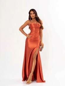 Sexy Long Party Dress With Slit Wedding - Terracota - Ver 7