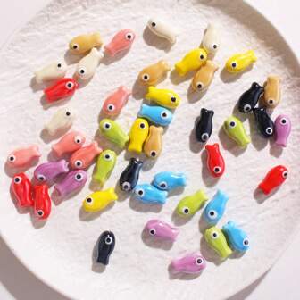 Set de 5 piezas de cuentas de cerámica de peces de colores para hacer joyería hecha a mano, cuentas sueltas con forma de pez para pulseras