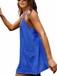 Women's Sport Mini Dresses Inner Shorts Sets Summer Sleeveless Sundresses Hot Mini Dresses - KleinBlue - Xem 3