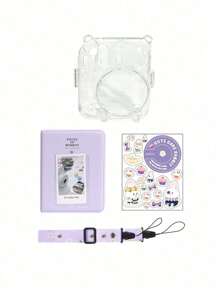 Ensemble mini caméra instantanée 12 films, kit coque cristal - étui de protection, autocollant de corps, bandoulière, ensemble 3-en-1 + 64 feuilles d'album photos doux de 3 pouces, support photo, étui pour appareil photo, combo album