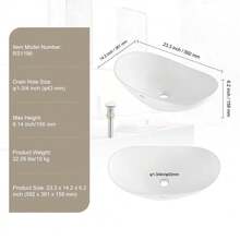 Modern Ceramic Bathroom Vessel Sink 23. 3 Inch X 14. 2 Inch Countertop Vanity Bowl For Stylish Home Decor - White - View 8