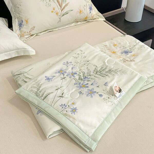 1pc A-Grade Washed Cotton Double Gauze Printed Lightweight Comforter, Fresh And Simple Style Suitable For Bedroom, Dorm, Office Nap, Without Pillow And Pillow Case