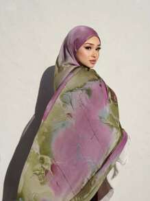 1 pièce Nouveau design Hijabs imprimés dégradé marbré premium Impression à l'eau élégante Foulard pour femmes, matériau doux multifonctionnel Pare-soleil/coupe-vent Châle de foulard, adapté à la vie quotidienne/fêtes/occasions de banquet Accessoires Abaya Voile pour femmes