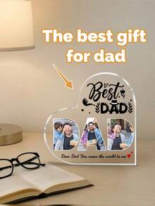 1 Piece Of Customized Children's Room English Letter And Heart-Shaped Photo Frame Handicraft, Ideal Choice For Mother's Day And Father's Day, A 3.9-Inch Heart-Shaped Acrylic Plaque For Dad's Birthday Gift From Daughter, Holiday, Autumn Decoration - Multicolor - View 3