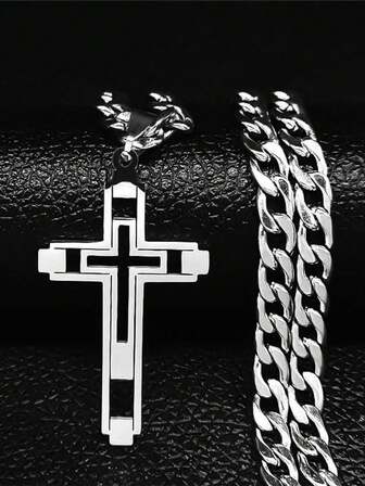 2025 Hip Hop Cross Stainless Steel Chain Necklace, Gold Long Pendant Necklace, Unisex