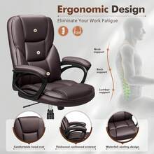 Executive Office Chair, PU Leather High Back Ergonomic Armchair For Home Desk With Wheels, Brown - Brown - View 6