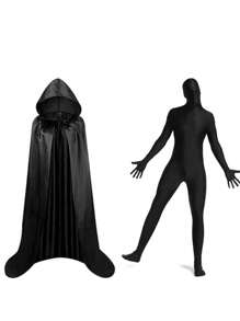 2pcs Invisibility Cloak Costume Cosplay Invisibility Man Adult Tight-Fitting Clothes Stage Performance Costumes Paired With Long Capes And Cloaks, Festival Costume Props