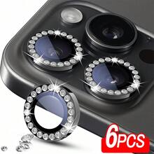 BOLLYMORE 6pcs Shiny Camera Lens Screen Protector, Compatible With IPhone 16 Pro Max/16 Pro/16/15 Pro Max/15 Pro/11-14 Series: Over 20 Sparkling Rhinestones Edging, Eagle Eye HD Clarity - 9H Scratch-Resistant Glass, Flash Light Compatible Design Suitable For Night Photography, Social Media Photos And Luxury Style (Bubble-Free Set, Edge Compatible With Phone Case). Shiny Crystal Gift For Birthday, Family, Friends, Lens Protector, Phone Accessories. - 6pcs - View 7