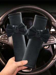 2pcs Seat Belt Shoulder Cover Premium Cute Female Decorative Bow Seat Belt Anti Buckle Shoulder Cover Car Seat Belt Cover Leather Seat Belt Cover