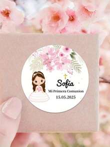 12/24/40 piezas Pegatinas personalizadas para Mi Primera Comunión - Etiquetas de y personalizadas para niños y niñas, Pequeños regalos para Mi Primera Comunión con diseños de flores y lunares, Elegantes pegatinas de papel para celebraciones, Decoraciones de Comunión | Decoraciones de flores para la Comunión | Etiquetas con nombre personalizadas, Decoraciones para lavado, Útiles escolares, Regreso a clases - Multicolor - Ver 21