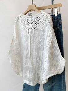JIANHU Petite Boho Crochet Cardigan - Romantic Floral & Geometric Lace Cover-Up For Vacation & Daily Wear | Lightweight V-Neck Button-Up Knit (Perfect For Petite Frames)