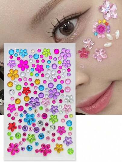 Summer Dopamine Floral Rhinestone Face Gems, Spring Flower Petal Hair Gems, DIY Handmade Face Decoration, Eye Gems, Colored Nail Jewelry Accessories