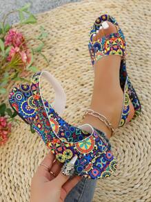 Black Elegant Women's Casual Slippers, Fashion Bohemian Style Beach Sandals, Flat Non-Slip Durable Comfortable
