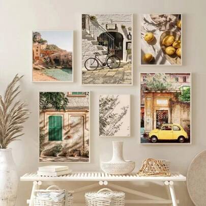 1pc Italian Town Lemon Orange Harvest Poster And Prints Home Garden Plants Canvas Painting Car Bike Interior Decor Picture Wall Art Optional Frame