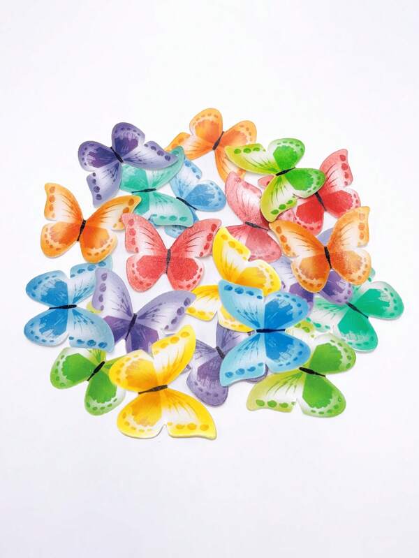 Set Of 60 Wafer Glutinous Paper Butterflies For Birthday Cake Decorating Colorful Small Pastel Cupcake Topper Decorations, Birthday Cake Toppe