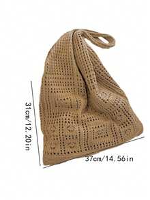 镂空撞色钩针编织手提包，度假风格 - 米色 - 查看 12