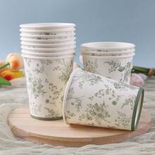 10个/20个/40个/套 绿色花朵纸杯，9盎司一次性粉白中式印花饮料杯，适用于冷热饮，新娘送礼会，生日派对用品 - 綠色 - 查看 8