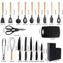 Silicone Kitchen Utensil Set - 19pcs Cooking Utensils Set With Turner Spatula Spoon Ladle Tongs Knives For Non-Stick Cookware, Heat Resistant Kitchen Utensil Set With Knives