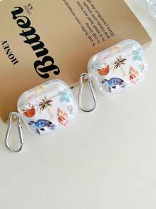 Transparent Earphones Case With Sea Turtle, Coconut, And Seashell Designs, Comes With 1 Earphones Case Hanging Buckle, Compatible With AirPods Pro (2nd Generation), AirPods 3, AirPods Pro, AirPods 1/2, AirPods 4