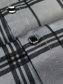 Camisa de vestir casual/formal para hombre con estampado de cuadros, para otoño, de manga larga - Gris Oscuro - Ver 5