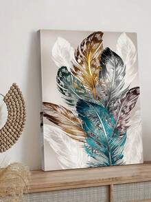 1 件，彩色羽毛墙海报帆布印刷画艺术印刷品家居装饰完美礼物防水帆布画非常适合客厅、卧室、办公室墙壁装饰墙面艺术画，可选框架