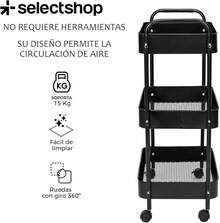 Carrito Organizador Multiusos De Tres Repisas con Ruedas Giratorias con Sistema De Bloqueo Recistente para Cocina Baño Carrito De Servicio - Negro - Ver 7
