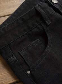 1pc Men's Black Street Style Comfortable Casual Jeans, Spring & Summer, Suitable For City Walking & Outdoor Activities