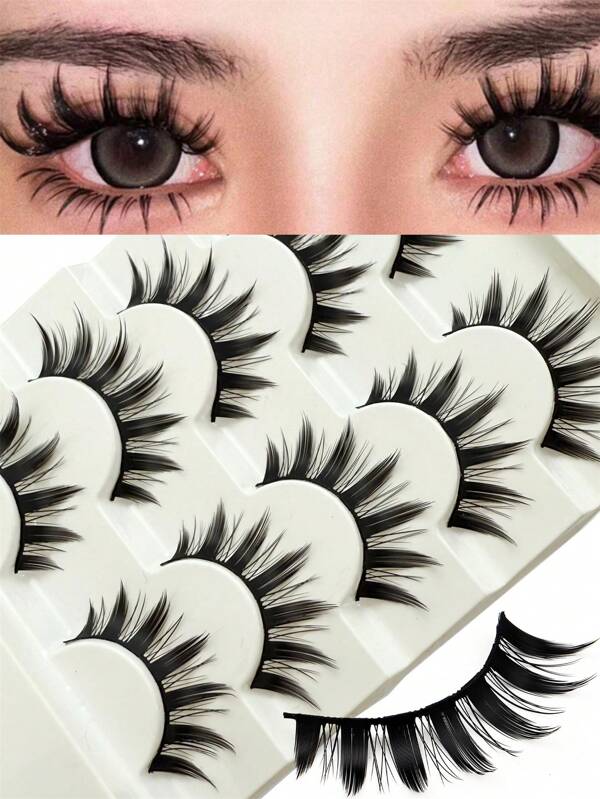 5 Pairs Manga Thick Lashes Natural Long Cosplay Makeup Cross Big Eye Effect Dramatic Full Strip Lashes