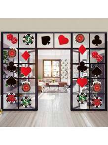 16pcs Multi-Functional Casino/Party Hollow Las Vegas Casino Poker Theme Party Decorations With Adhesive For Pinboard, 5.9 X 5.9 Inch