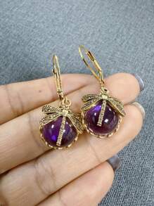 1 Pair Vintage Dragonfly Crystal Pendant Earrings, Charming Bohemian Jewelry For Women, Party Wear
