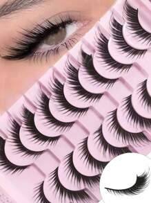 JUJU DREAM 10Pairs Manga Lashes FauxEyelashes Cat Eye Eyelashes Natural Ful False Eyelashes Volumized Eyelash Extension Travel Essentials Makeup Tools