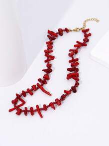 1pc Boho Tropical Island Irregular Red Coral Beaded Sailor Buckle Necklace For Charm Women's Vacation Beach Jewelry Accessories