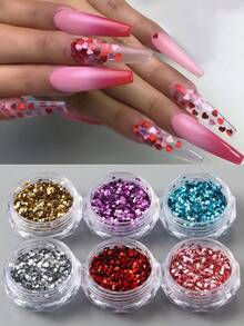 Y2K 金屬迷你愛心指甲亮片 幻彩紅色 3D 指甲飾品 DIY 夏季壓克力美甲裝飾用品 - 彩色 - 查看 4