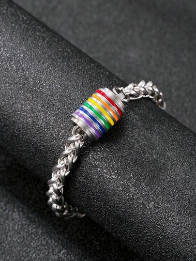 Pulsera de acero inoxidable para hombres, colgante arcoíris, joyería LGBTQ+, regalo del Mes del Orgullo, diseño de moda